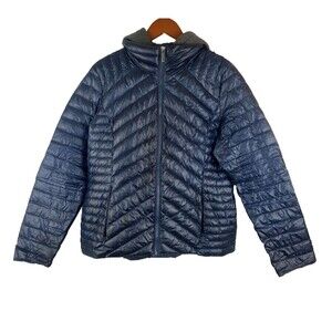 Tommy Hilfiger Puffer Jacket Women's M Blue Packable Hooded Jacket Lightweight